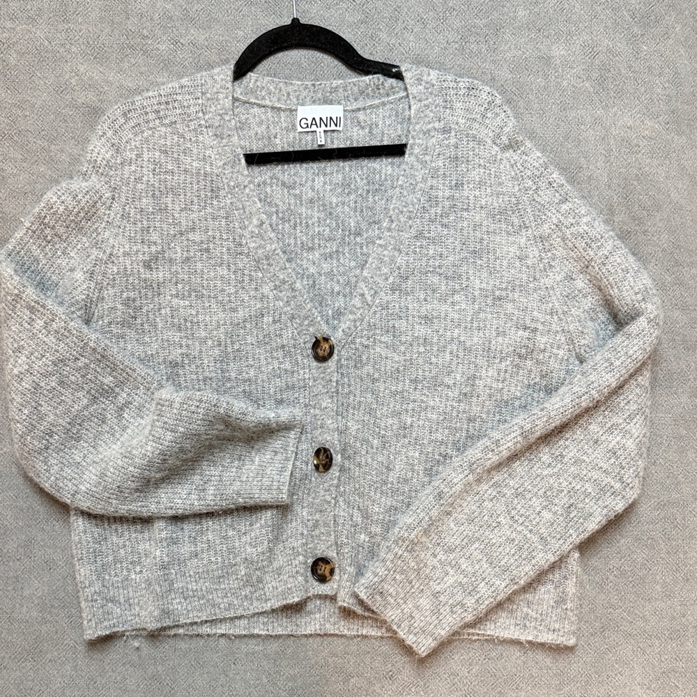 Ganni Light Gray Button-Up Cardigan